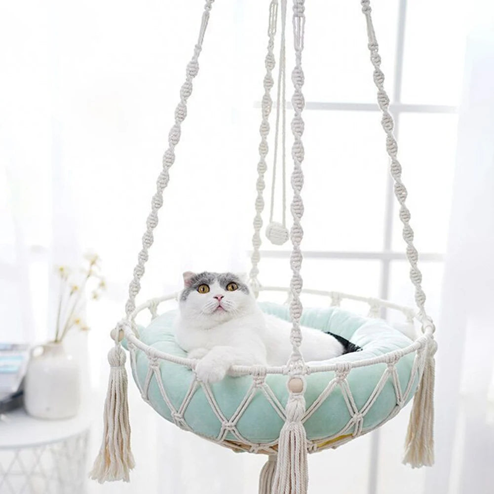 Hanging Cat Hammock Bed Mats Boho Handwoven