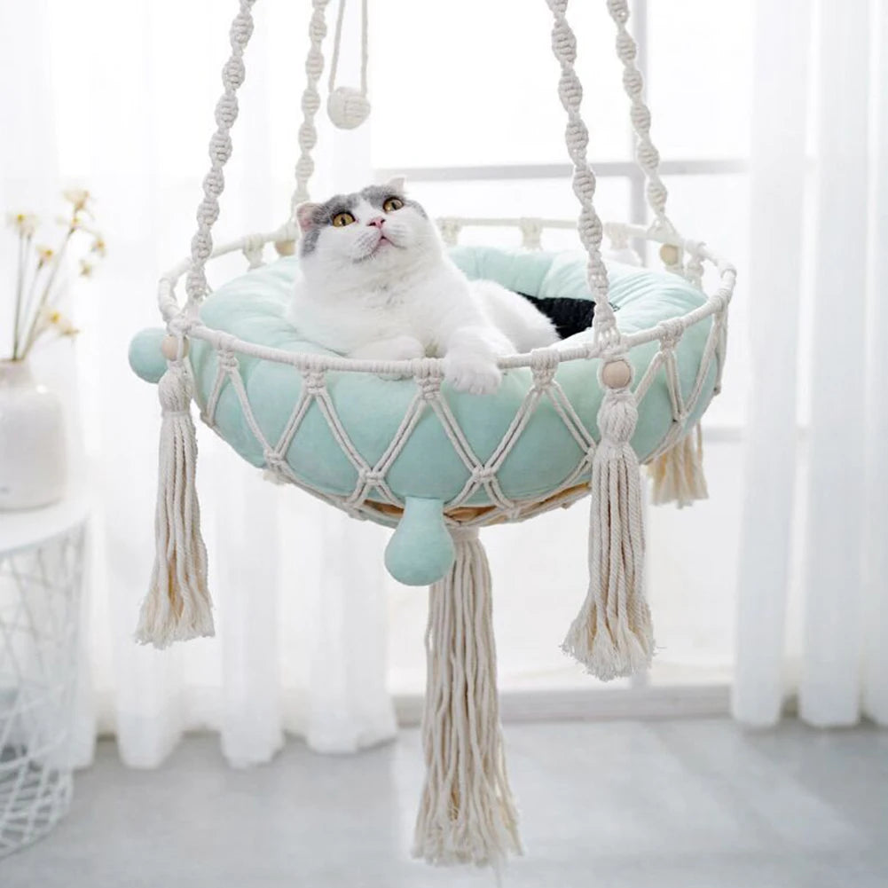 Hanging Cat Hammock Bed Mats Boho Handwoven