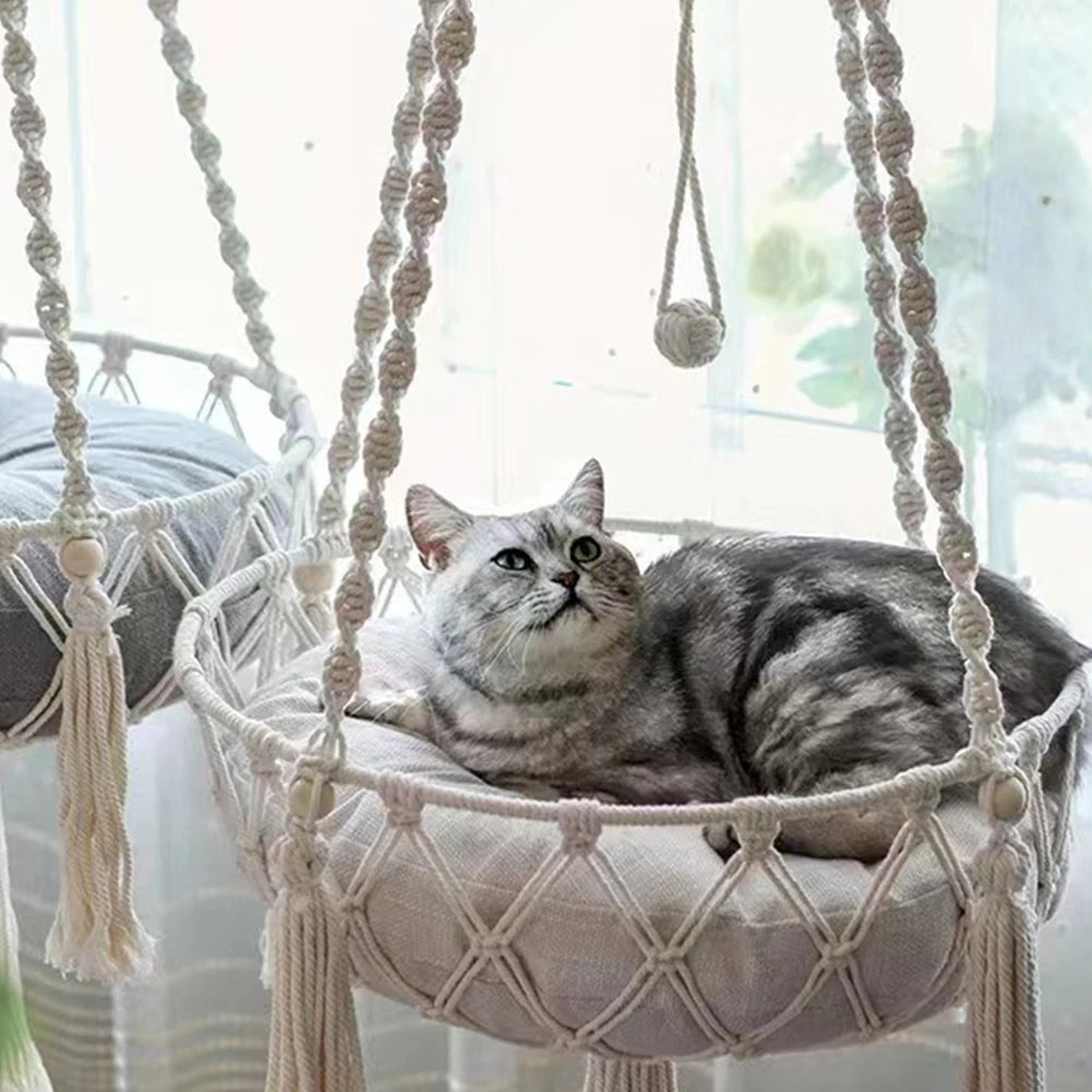 Hanging Cat Hammock Bed Mats Boho Handwoven