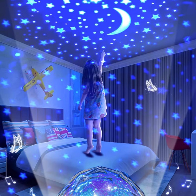 girl point to starry sky in the bedroom